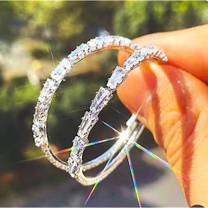 ✨NEW✨ Gorgeous 😍 Sparkly Silver Crystal & Rhinestone, Fashion Hoop Earrings!